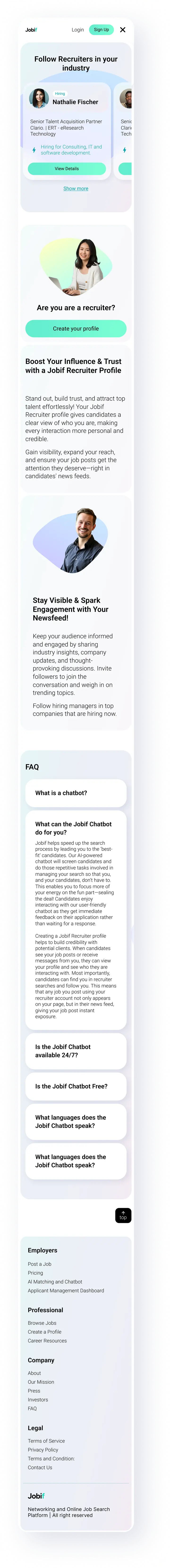 Full-length mobile capture of the Jobif Recruiters page