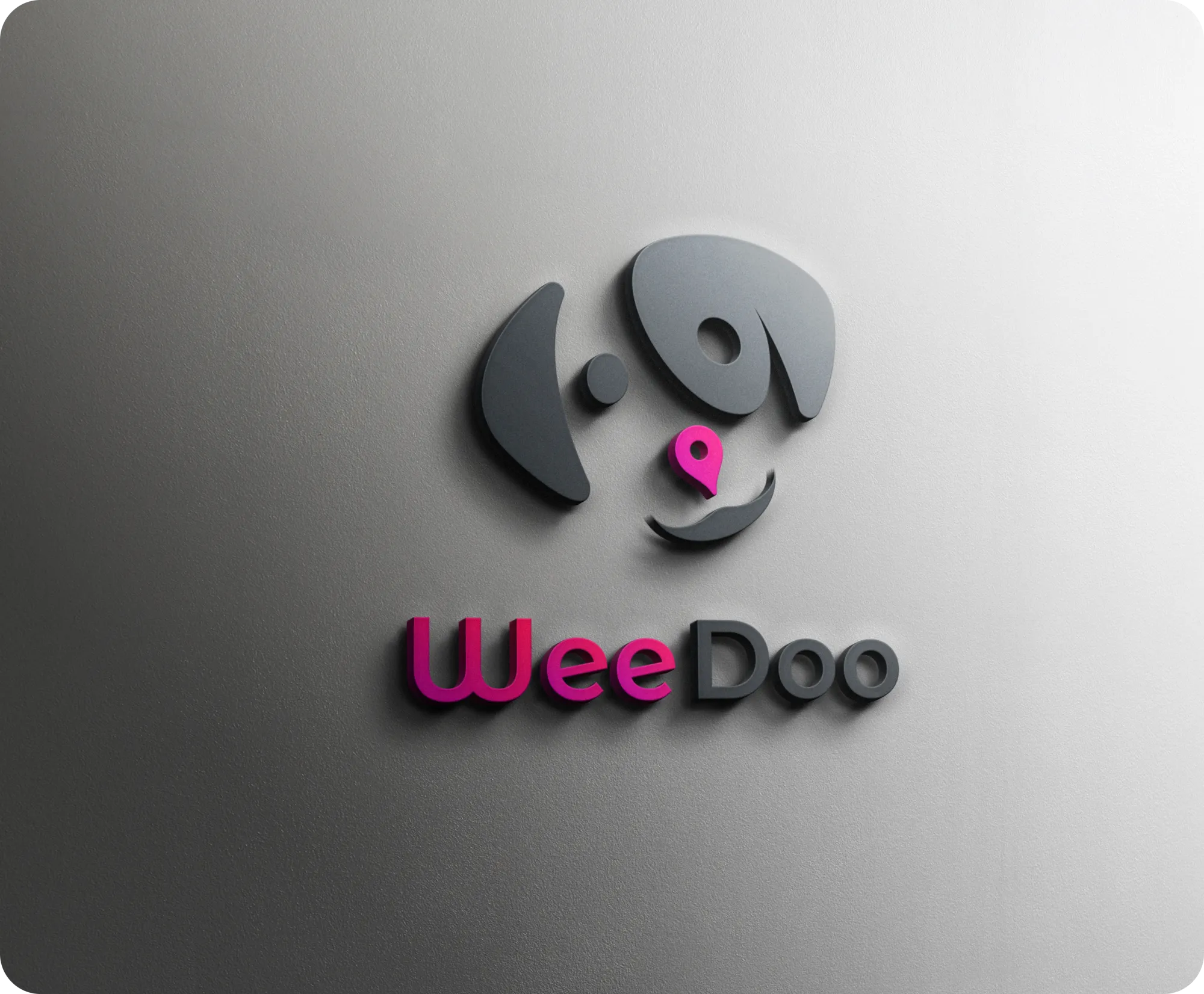 WeeDoo logo as a 3D sign on a gray wall