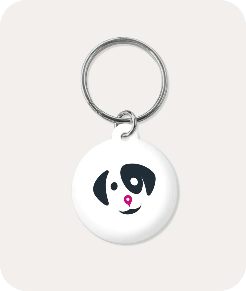 White NFC pet tag with the WeeDoo dog face
