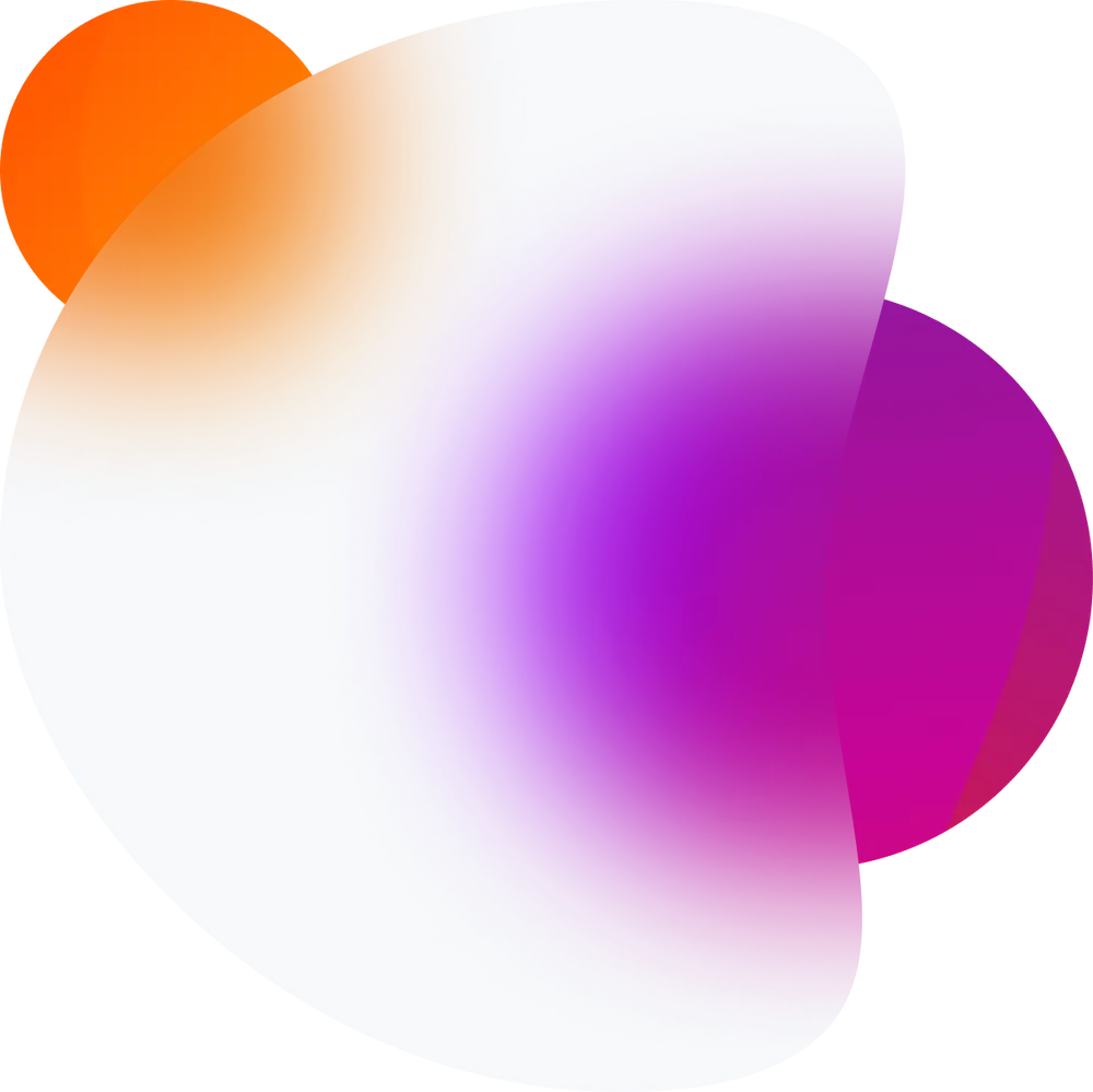 Glassmorphism sample: a frosted glass blob over magenta and orange shapes