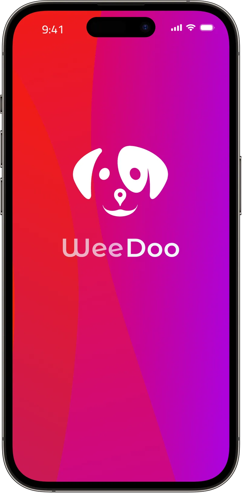 WeeDoo splash screen with the dog logo over a magenta gradient